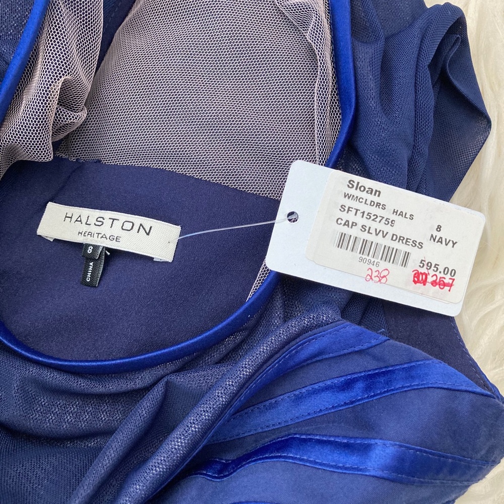 HALSTON Heritage Cap Sleeve Scoop-Neck Satin Dress - Picture 7 of 8
